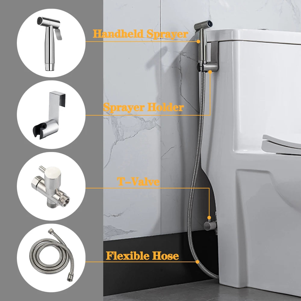 Bidet Hand Shower, FainFun Bidet Shower Set, Hand Bidet Sprayer Sprayer, Adjustable Water Pressure, Stainless Steel Hand Shower, Toilet for Personal Care/Shower/Floor Toilet Cleaning