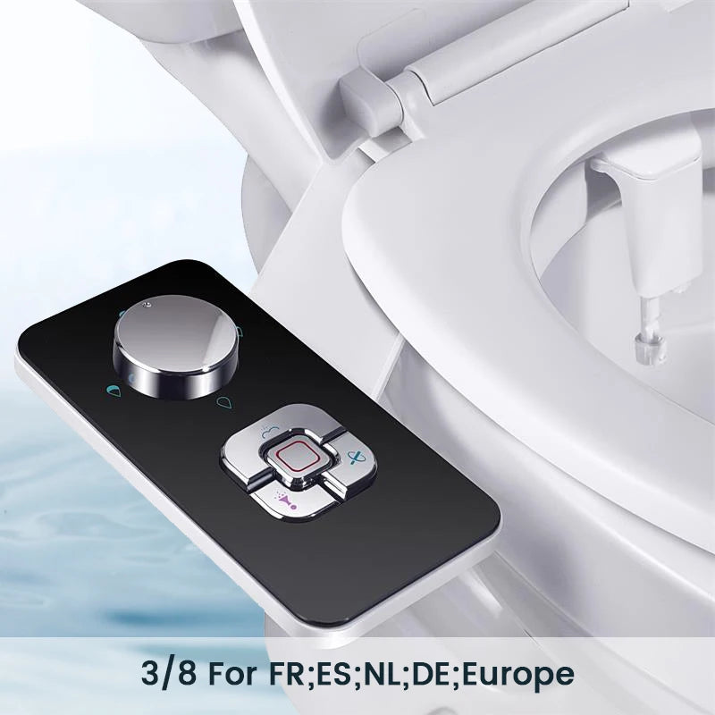 Non-Electric Bidet Toilet Attachment with Retractable Self-Cleaning Double Nozzles, Front and Rear Cleaning, Adjustable Pressure Switch for Cold Water, black