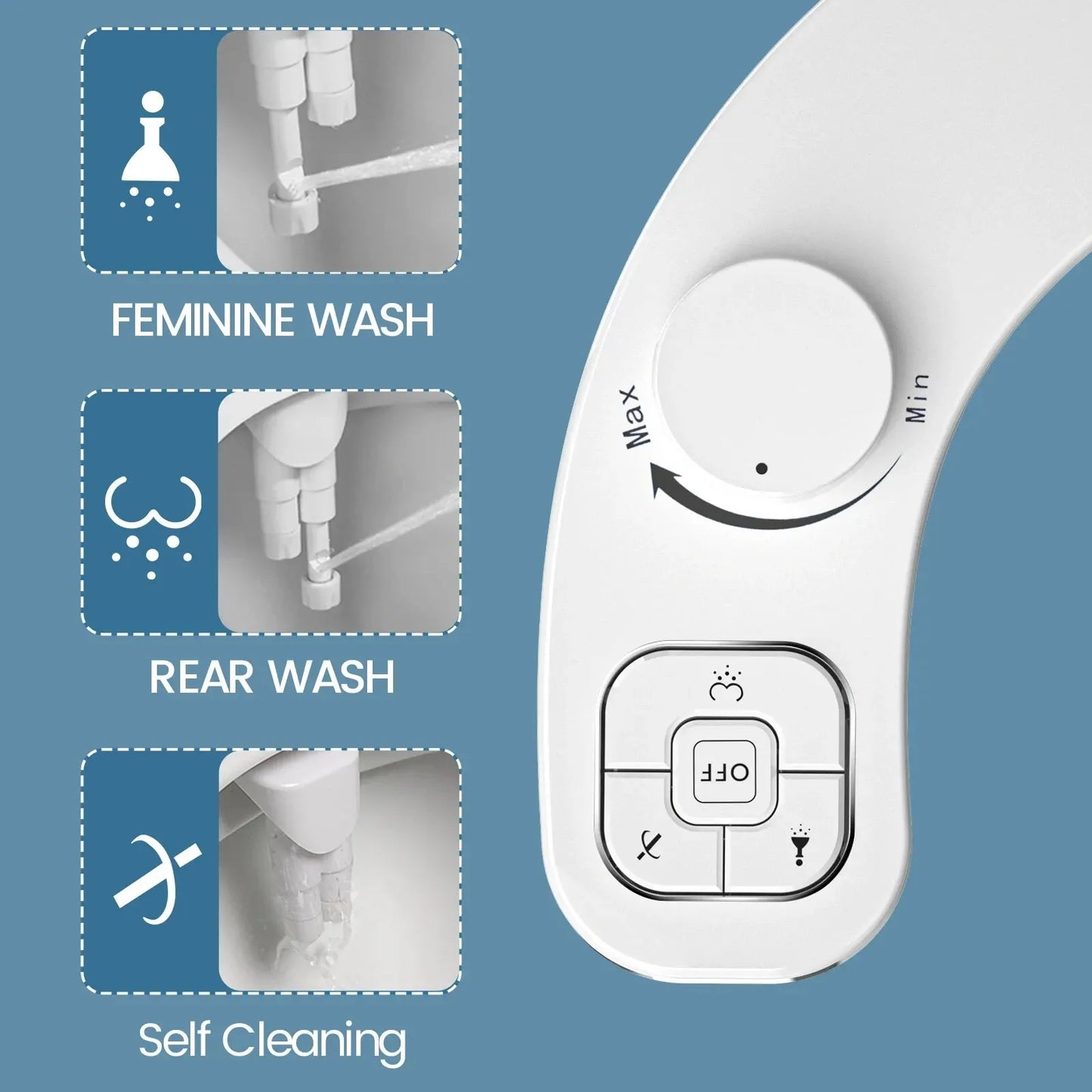 Non-Electric Home Bidet - Self Cleaning Dual Nozzle (Frontal and Rear Wash) Water Bidet Toilet Seat Attachment and Adjustable Water Pressure