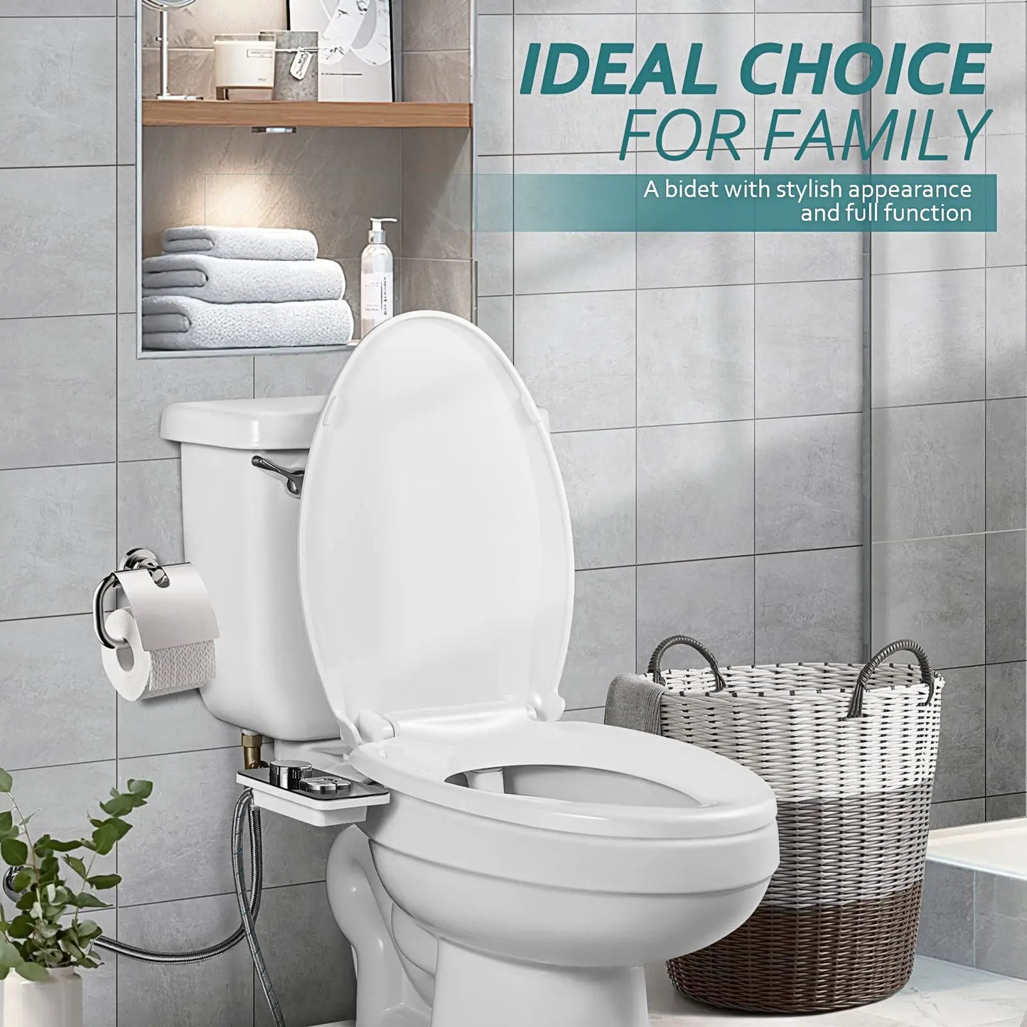 Non-Electric Bidet Toilet Attachment with Retractable Self-Cleaning Double Nozzles, Front and Rear Cleaning, Adjustable Pressure Switch for Cold Water, black