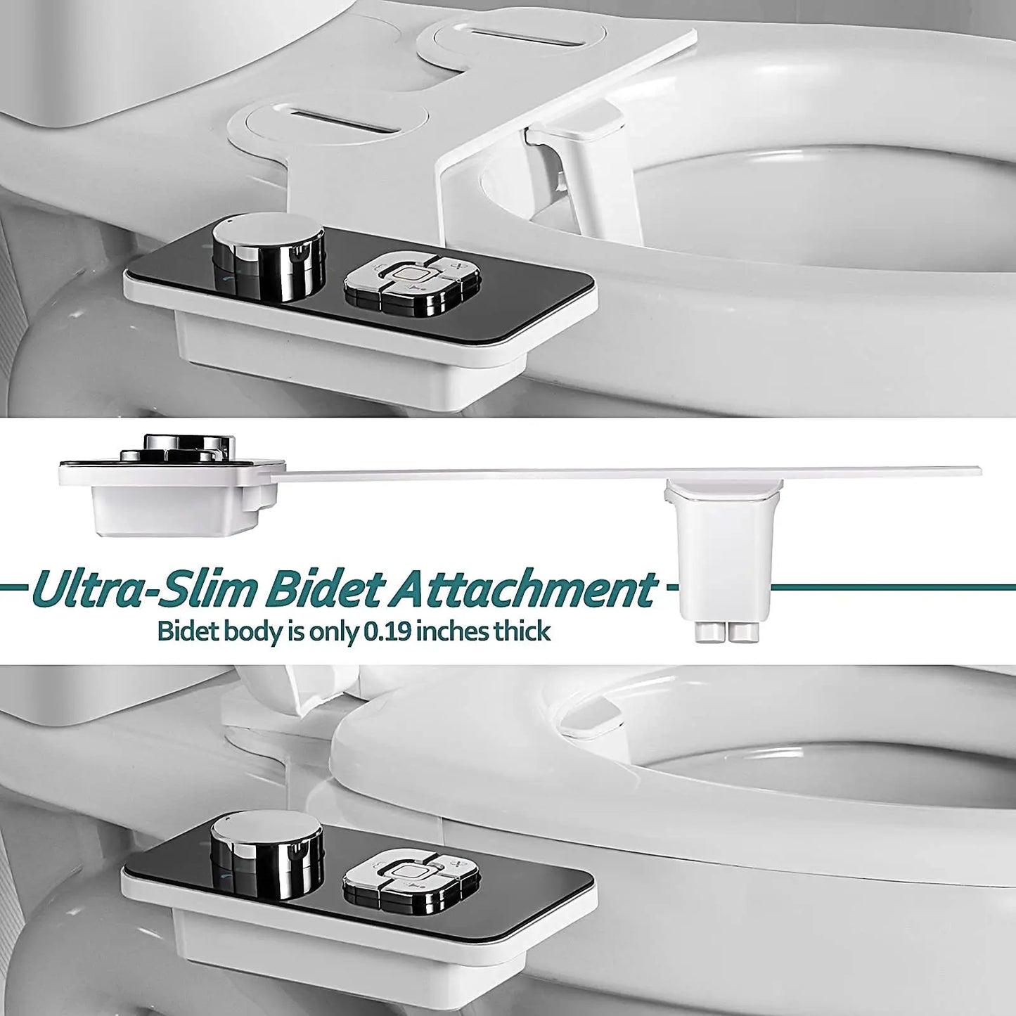 Non-Electric Bidet Toilet Attachment with Retractable Self-Cleaning Double Nozzles, Front and Rear Cleaning, Adjustable Pressure Switch for Cold Water, black