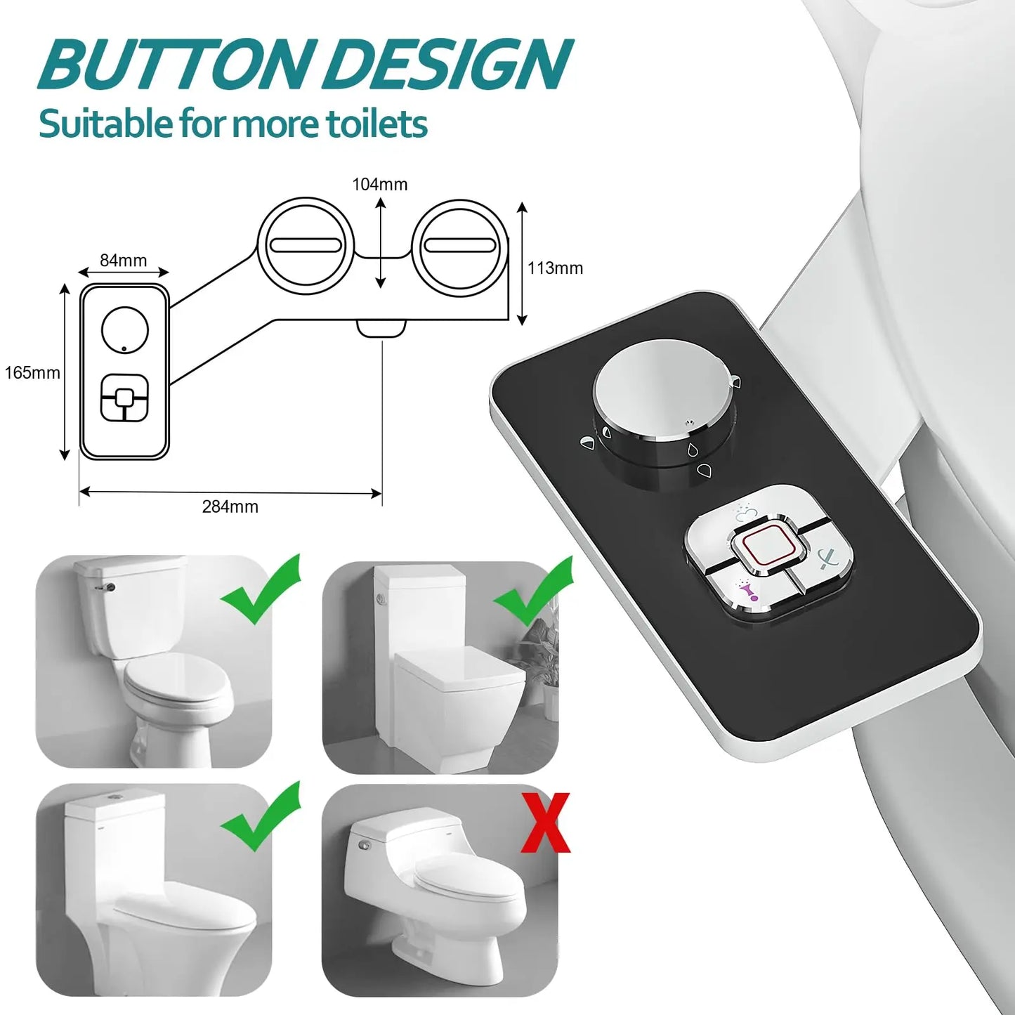 Non-Electric Bidet Toilet Attachment with Retractable Self-Cleaning Double Nozzles, Front and Rear Cleaning, Adjustable Pressure Switch for Cold Water, black