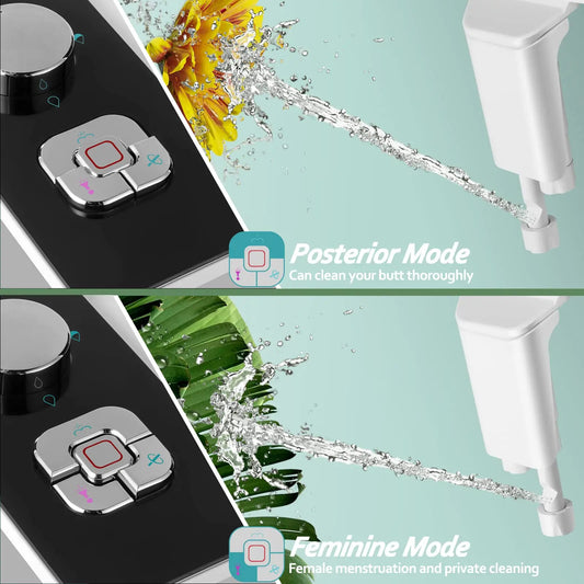 Non-Electric Bidet Toilet Attachment with Retractable Self-Cleaning Double Nozzles, Front and Rear Cleaning, Adjustable Pressure Switch for Cold Water, black